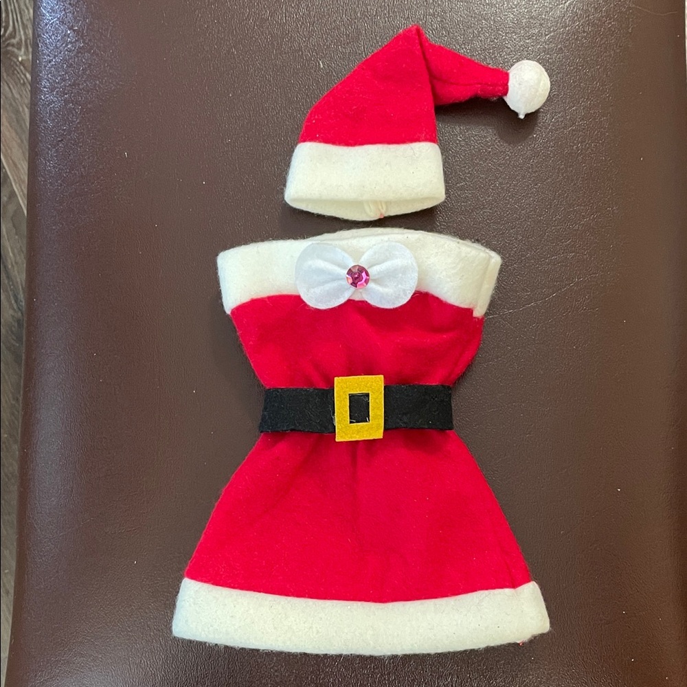 Red Ms. Claus Dress with Hat bottle cover set